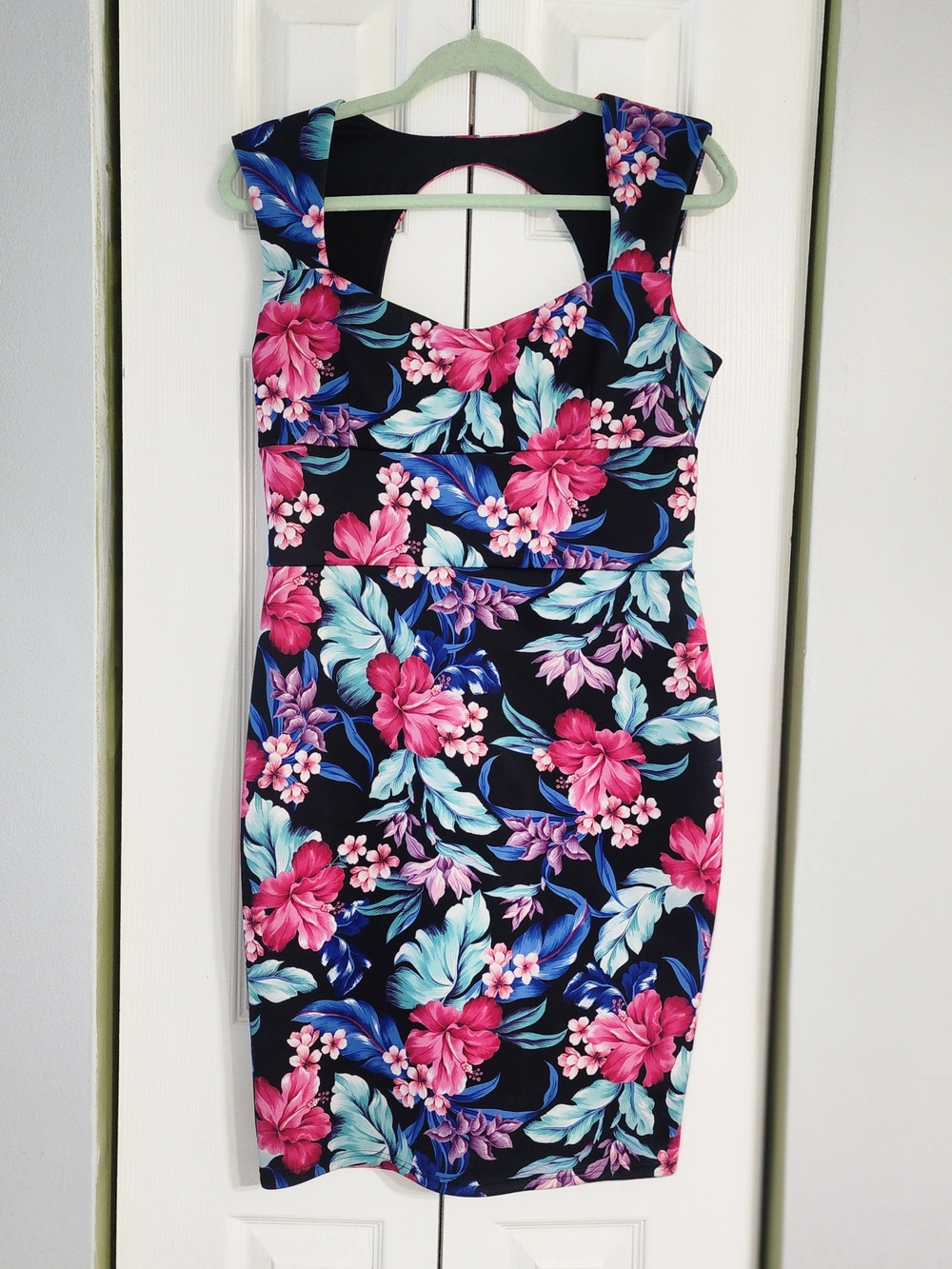 VENUS Black Midi Dress with Pink & Teal Floral